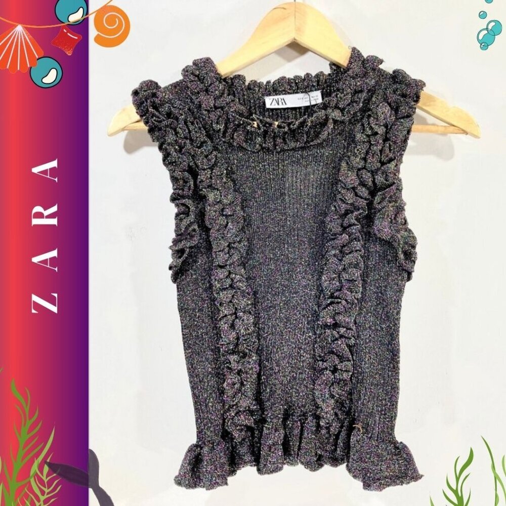 Zara Grey Sleeveless Ruffle Top – A Touch of Modern Vintage Sparkle